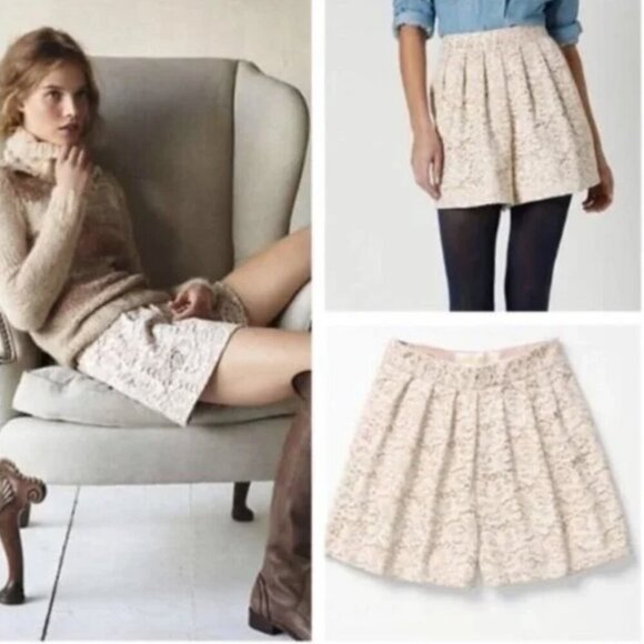 Anthropologie Pants - Anthropologie Lauren Moffatt Tineke Lace Shorts Sz 0 High Waisted Cream Pleated